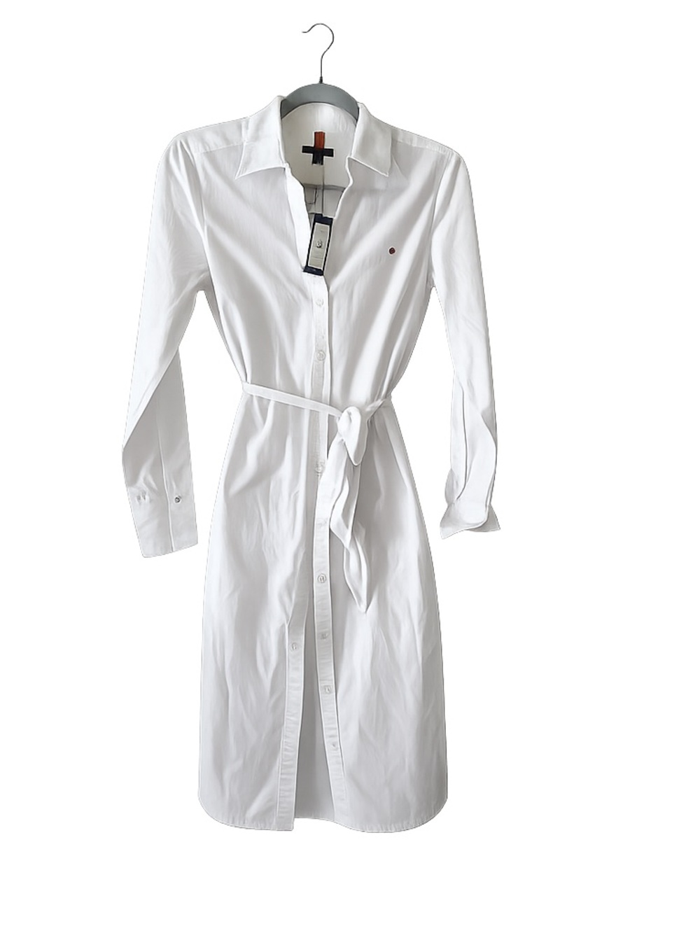 Tommy Hilfiger White Long-Sleeve Shirt Dress with Tie Waist size XXS